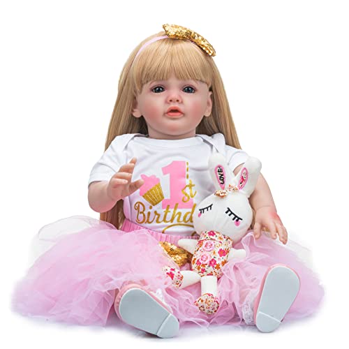 Enjoy with Love New New 60CM Standing Toddler Girl Doll Reborn Princess Betty Long Blonde Hair in Pink Dress Soft Cuddly Body Gifts for Children (Blue Eyes) von Enjoy with Love