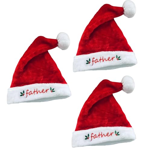 Enjoyaa 3Pcs Weihnachtsmütze Set,Kurze Plüsch Weihnachten Hut,Rote Weihnachten Party Hut, Weihnachten Eltern Kind Kostüm Zubehör, Weihnachten Hut Set für Familie von Enjoyaa