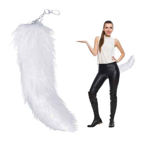 Enjoyaa Plüsch Kunstpelzschwanz,Langer Katzenfellschwanz Kostüm Tierschwanz Cosplay Party Tierkostüm Verkleidung Party Karneval für Erwachsene Kinder Halloween Verkleidung,30 cm lang (white) von Enjoyaa