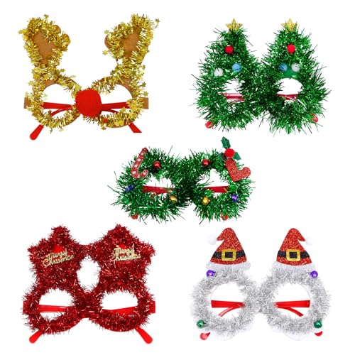 Enjoyaa Weihnachtsbrille,5pcs Weihnachtsfestbrille Weihnachtsfrüchte Glitzer Party Brille mit Verschiedenen Stilgläser für Weihnachtsfeier Kostüme Dekoration Geschenk für Erwachsene Kinder von Enjoyaa