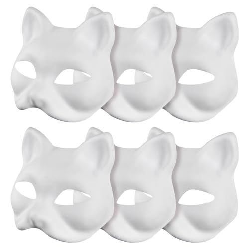 Katzen Maske,6 Pcs DIY White Katzengesicht Leeres Hand Bemalten Maske DIY Hand Bemalt Persönlichkeit Maskerade Masken für Kinder Erwachsene Gesichtsmaske Tier Party,Cosplay Kostüm,Halloween (Cat) von Enjoyaa