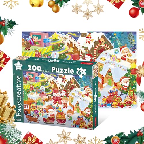 Puzzle,Puzzle für Erwachsene,Kinderpuzzle,200 Teile Weihnachts Cartoon Stadt Puzzle für Kinder Lernpuzzle Spielzeug Impossible Puzzle für Erwachsene Kinder Weihnachten Geburtstags Geschenk (Grün) von Enjoyaa