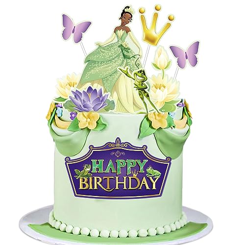 9 Stück Prinzessin Frosch Kuchen Dekorationen, Prinzessin Tiana Geburtstag Kuchen Topper Prinzessin und der Frosch Party Dekorationen für Mädchen Geburtstag Prinzessin Party Supplies von DOGNNAK