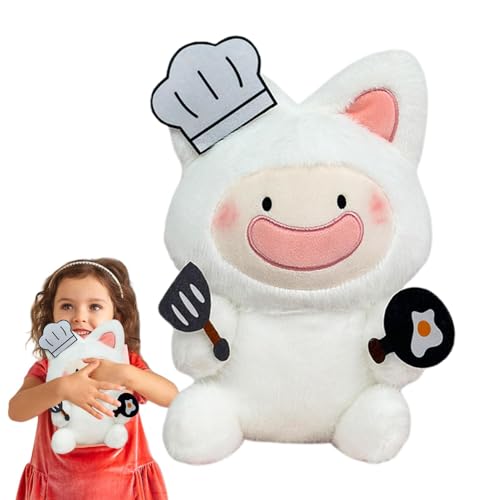 Eoixuqba Chef-Plüschtier, Chef-Stofftier | Cartoon White Fox Chef Plüschpuppe,9,84 Zoll weiches Stofftier, niedliches Plüschtier, Puppenkissen für Sofa, Bett, Kinderzimmer, Auto von Eoixuqba