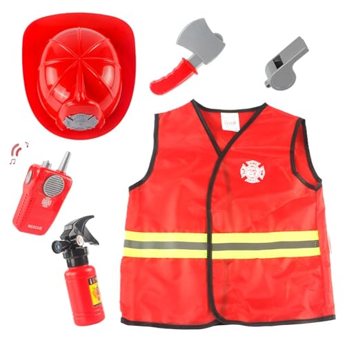 Eoixuqba Feuerwehrmann-Kostüm für Kinder – Feuerwehrmann-Weste, Kostüm, Feuerwehrmann-Weste für Kinder, Pretend Chief Outfit Anzug, Feuerwehrmann Dress-up Outfit mit und Zubehör von Eoixuqba