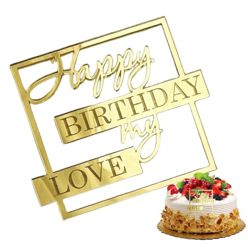 Eoixuqba Happy Birthday My Love Cake Topper,Geburtstagstorte Topper - Acryl-Kuchenaufsatz, Neuheit, einzigartiger Kucheneinsatz,Acryl-Topper „Happy Birthday“, elegant, für Party- und Jubiläumszubehör von Eoixuqba