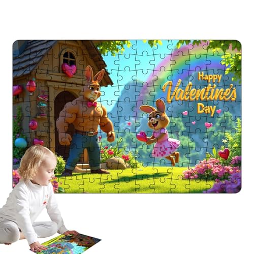 Eoixuqba Hasen-Puzzle für Kinder, 130 x Happy Valentine's Day, buntes Bastelpuzzle für Heimdekoration, bezauberndes buntes Kunstpuzzle für Erwachsene, Familienspiel von Eoixuqba