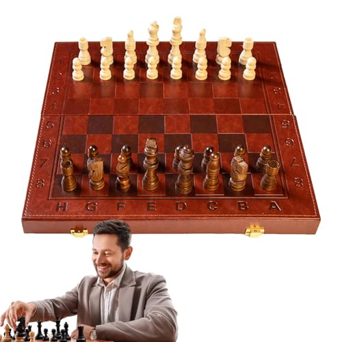 Eoixuqba Holzschachspiel, Schachbrettspielset, Tragbares Schachspiel mit Schachfiguren, Klappbares Schachbrett, Rätselspiel für Anfänger, Kinder und Erwachsene von Eoixuqba