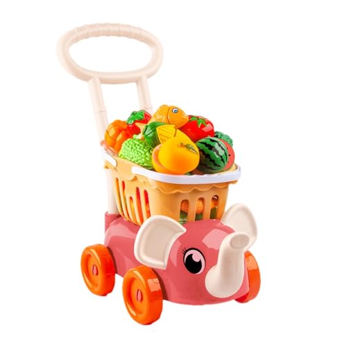 Eoixuqba Kinder-Einkaufswagen-Spielset, Spielzeug-Einkaufswagen für Lebensmittel - Kinder-Einkaufswagen-Trolley-Set | Lebensmittelspielzeug in Elefantenform, lehrreich und vorgetäuscht, Spaß mit 16 von Eoixuqba
