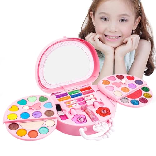 Eoixuqba Kinder-Make-up-Box-Set, Mädchen-Make-up-Set, Make-up-Sets, waschbare Mädchen-Kosmetiksets, Echtes tragbares, sicheres Beauty-Set, rosafarbenes Make-up-Spielzeug für kleine Mädchen von Eoixuqba