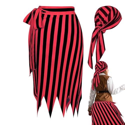 Eoixuqba Piratenkostüme für Damen, Halloween-Piratenkleid, Piratenkostüme, gestreifte Röcke, Renaissance-Kostüm, Zubehör, Bandana, Kapitän-Outfit für Halloween von Eoixuqba