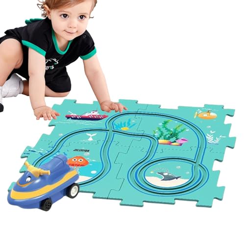 Eoixuqba Puzzle-Track-Auto-Spielset, Autorennbahn,Spielzeugfahrzeug-Puzzlebrett - Autostreckenspiel, lehrreiches Bauspielzeug, Rennstrecken für Kinder ab 3 Jahren von Eoixuqba
