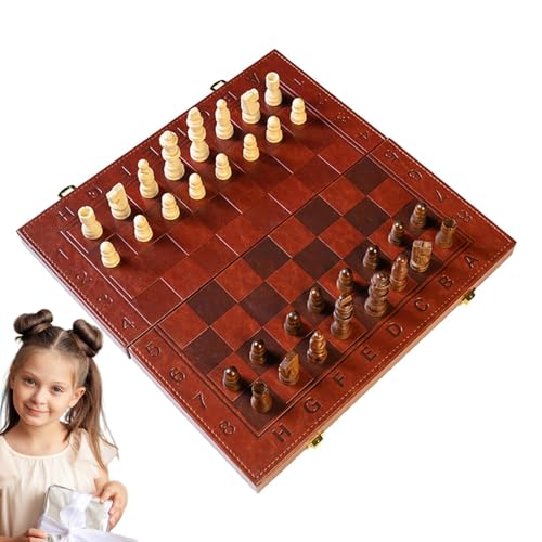 Eoixuqba Schachbrettspielset, Schachbrettspiel aus Holz - Tischspielspielzeug mit Schachfiguren | Schachspiel, klappbares Schachbrett, Denkspiel für Zuhause und unterwegs von Eoixuqba