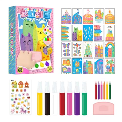 Eoixuqba Scratch Painting Kit, Interaktives Kratzpapier zum Zeichnen, Scratch Painting Papier Kunst Set, Rakel Malen Postkarten für Kinder ab 6 Jahren von Eoixuqba