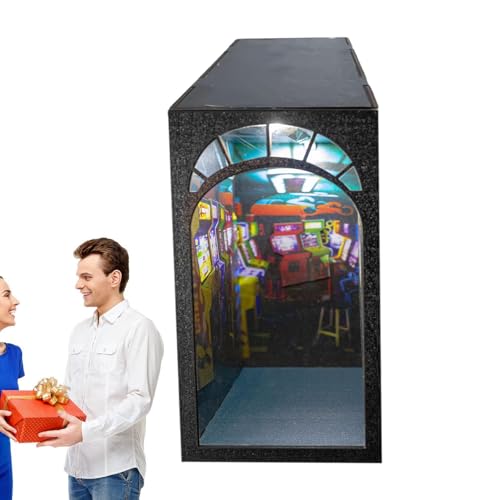 Eoixuqba Videospiel Arcade Bücherecke, 24x23cm Arcade Bücherecke, Flynn's Arcade Themed Booknook, 3D Holzpuzzle Booknook Bausatz, Mit LED Licht, Für Kinder Und Erwach von Eoixuqba