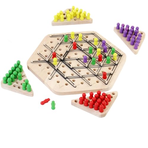 Kettendreieck-Schach Aus Holz - 26.5 * 23.5 cm Triggle Brettspiel, Ketten Dreieck Schachspiel, Triggle Gummiband Brettspiel, Triggle Spiel Gummibänder, Für Die Familie, 2–4 Spieler von Eoixuqba