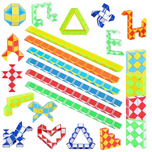 Eokeey 24 Stück Mitgebsel Kindergeburtstag, 3D Magische Schlange Würfel, 24 Blocks Snake Cube Puzzle Spielzeug, Give Aways Kindergeburtstag Gastgeschenke（Zufällige Farbe） von Eokeey