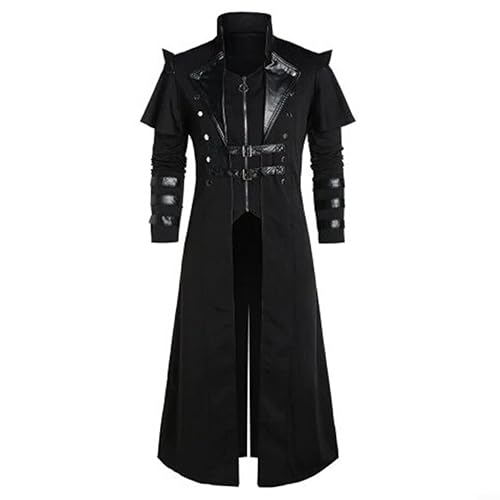 Mittelalter Halloween Frack Jacke Kostüme für Herren, Gothic Viktorianischen Gehrock Uniform, Erwachsene Steampunk Viktorianische Renaissance Pirat Vampir Cosplay Kostüm Outfits Schwarz 2XL von EpheyFIF