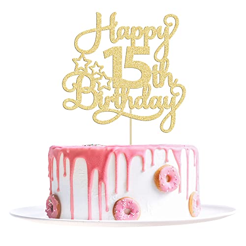 1 Packung "Happy 15th Birthday" Tortenaufsatz Gold Glitter Mis Quince 15 Cheers to 15 Years Old Birthday Cake Pick for Celebrating 15th Birthday Anniversary Party Cake Decorations Supplies von Ephlyn