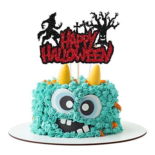 1 x Happy Halloween Tortenaufsatz montiert Glitzer Halloween Horror Kuchen Pick Dekorationen für Halloween Thema Geburtstag Party Zubehör von Ephlyn