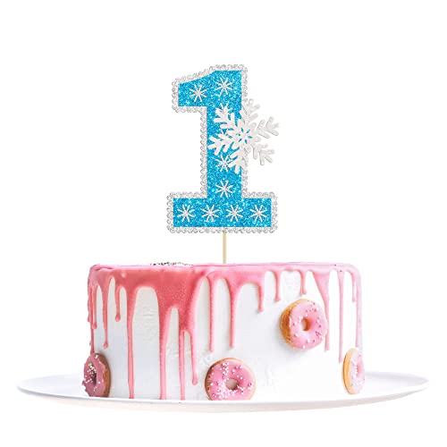 1 x Schneeflocke Zahl 1 Tortenaufsatz Glitzer Schneeflocke für den 1. Geburtstag Party Kuchen Pick Winter Schneeflocke Thema Babyparty Kinder erster Geburtstag Party Kuchen Dekorationen Zubehör Blau von Ephlyn