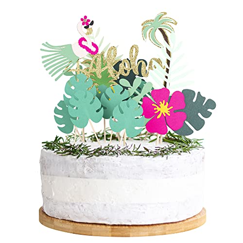 13 Stück Glitzer Aloha Kuchen Topper Flamingo Kuchen Topper Tropische Palmenblätter Cupcake Topper Flamingo Happy Birthday Kuchen Dekoration Tropische Hawaiian Luau Themen Party Supplies von Ephlyn