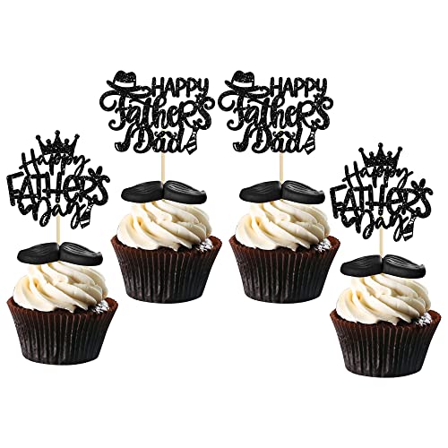 24 Stück Happy Father's Day Cupcake-Topper Glitzer Best Dad Cupcake Picks Love Dad Kuchen Dekorationen für Happy Father's Day Thema Geburtstag Party Supplies schwarz von Ephlyn