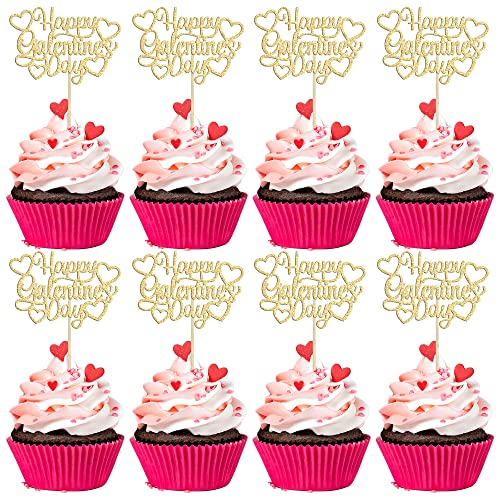 24 Stück Happy Galentine's Day Cupcake-Topper Gold Glitter Sweet Love Valentine Cupcake Picks für Valentinstag Thema Geburtstag Party Kuchen Dekorationen Zubehör von Ephlyn