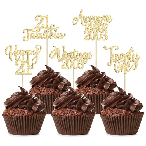 30 Stück Vintage 2002 Cupcake-Topper Glitzer 21. Geburtstag 21 fabelhafte Cupcake-Picker Tolle seit 2002 Kuchendekorationen für 21. Geburtstag Jahrestag Ruhestand Party Supplies Gold von Ephlyn