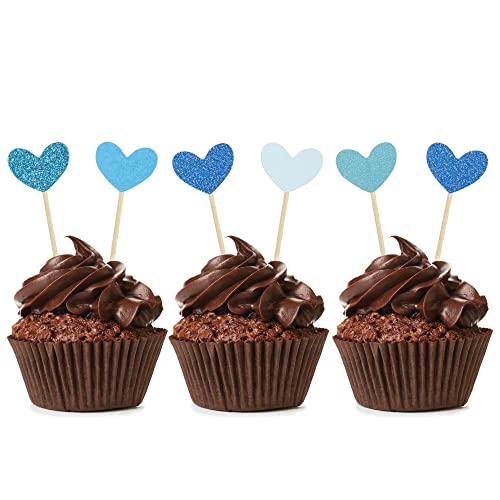 30 Stück blaue glitzernde Herz-Cupcake-Topper Mini Geburtstag Hochzeit Verlobung Cupcake Picks Dekorationen für Hochzeit Jahrestag Brautparty Geburtstag Valentinstag Party Supplies von Ephlyn