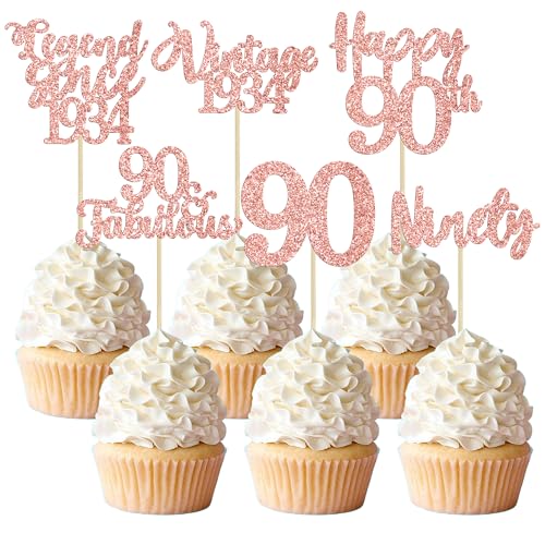 36 Stück Cupcake-Topper zum 90. Geburtstag Vintage 1932 Cupcake-Topper Roségold Glitzer Legende seit 1932 90 fabelhafte 90. Geburtstag Hochzeit Jahrestag Party Kuchen Dekorationen Supplies von Ephlyn