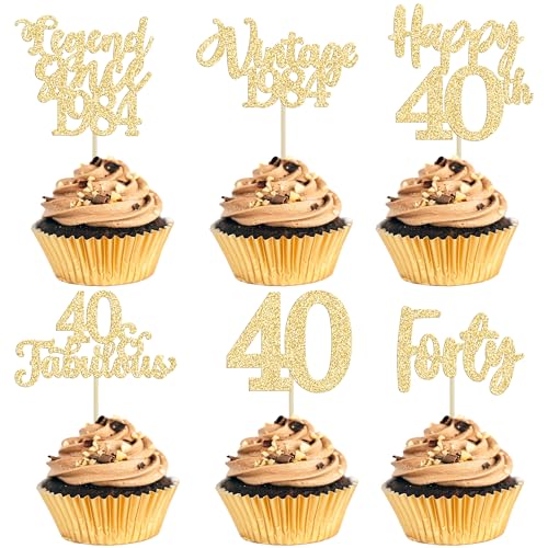 36 Stück Gold Glitter 40. Geburtstag Cupcake Topper Vintage 1982 Cupcake Picks Legend Since 1982 40 fabelhafte Kuchendekorationen für 40. Geburtstag, Hochzeitstag, Party, Kuchendekorationen von Ephlyn