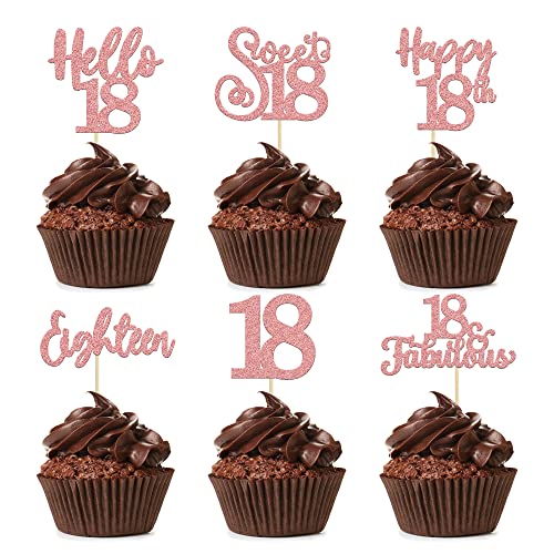 36 Stück Happy 18th Cupcake Toppers Glitter Eighteen 18 Cupcake Picks 18th Birthday Cake Decorations for 18th Birthday Wedding Anniversary Party Supplies Rose Gold von Ephlyn