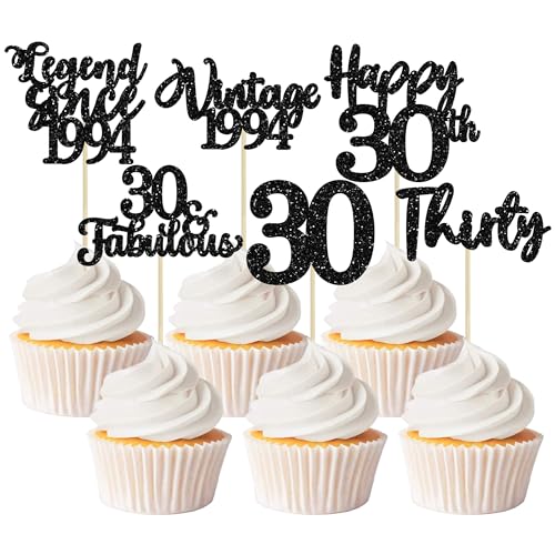 36 Stück Vintage 1992 Cupcake Topper Black Glitter Legend Since 1992 30 fabelhafte Cupcake Picks Happy 30th Number 30 Cupcake Topper for 30th Birthday Wedding Anniversary Party Cake Decorations Supplies von Ephlyn