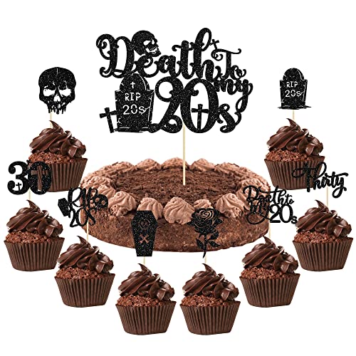 Cupcake-Aufsätze mit Aufschrift "Death to My 20s", 20er-Jahre-Tortenaufsätze, glitzernde Rip 20er-Jahre-Cupcake-Picks, Death to My Twenties Beerdigung, Kuchendekorationen für Rip to My 20s Youth 30. von Ephlyn