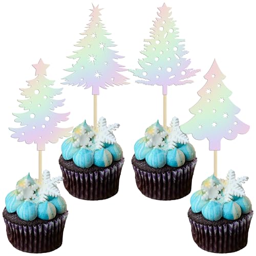 Ephlyn Cupcake-Aufsätze für Weihnachtsbaum, glitzernd, Motiv: Merry Christmas, Cupcake-Picks, Weihnachtsbaum-Kuchendekorationen für Weihnachtsbaum-Thema, Weihnachten, Urlaub, Babyparty, Geburtstag, von Ephlyn