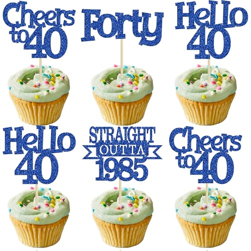 Ephlyn Cupcake-Topper "Happy 40th Birthday", glitzernd, 40 Stück, Motiv: Forty Straight Outta 1985, Hello 40 Cheers to 40 Years Birthday Cake Decorations for 40th Birthday Anniversary Party Supplies von Ephlyn