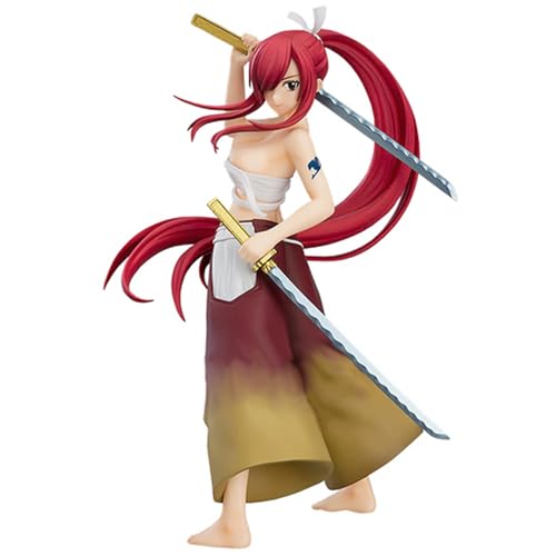 Epitome Anime Fairy Tail Figur Erza Scarlet Actionfigur Manga Charakter Stehposition PVC Modell Doppelschwert Version Statue Desktop Dekoration Sammlung Geschenke für Fans von Epitome