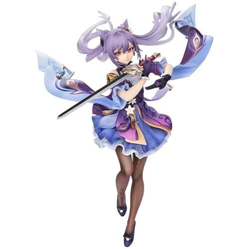 Epitome Keqing Figur Cartoon Spiel Charakter Anime Figur hält ein Schwert Actionfigur 24 cm PVC Statue Modell Desktop Dekoration Sammlung Geschenke für Fans von Epitome