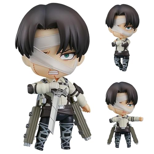 Epitome Levi Figur Anime Levi Actionfigur Q Version Cartoon Charaktere Modell Statue mit austauschbarem Zubehör Desktop Dekoration Sammlung Geschenke für Fans von Epitome