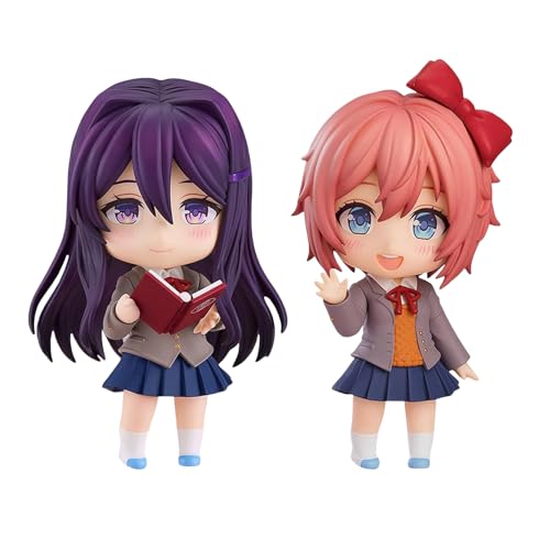 Epitome Monika Anime Figur Monika/Yuri/Sayorii Actionfiguren Q Version Cartoon Spiel Charaktere Modell Austauschbares Gesicht und Zubehör PVC Statue Ornamente Desktop Collection Geschenke Fans von Epitome