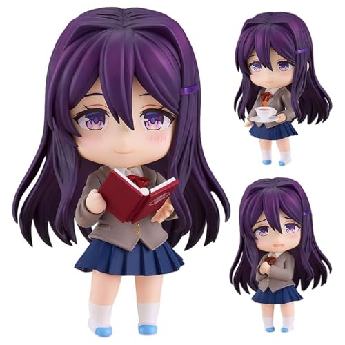 Epitome Yuri Anime Figur Q Version Cartoon austauschbares Gesicht und Zubehör Actionfigur Monika PVC Modell Statue Ornamente mit Zubehör Desktop Dekoration Geschenk für Anime Fans von Epitome