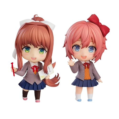 Monika Anime Figur Monika/Yuri/Sayorii Actionfiguren Q Version Cartoon Spiel Charaktere Modell Austauschbares Gesicht und Zubehör PVC Statue Ornamente Desktop Collection Geschenke Fans (Monika + von Epitome