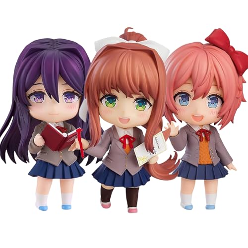 Monika Anime Figur Monika/Yuri/Sayorii Actionfiguren Q Version Cartoon Spiel Charaktere Modell Austauschbares Gesicht und Zubehör PVC Statue Ornamente Desktop Collection Geschenke Fans von Epitome