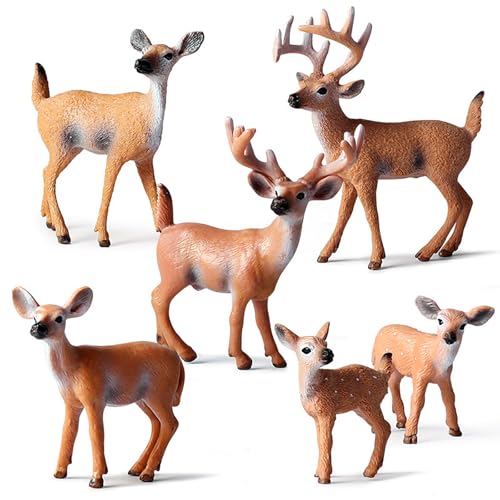 Epokus 6 Stück Deer Figuren Ornamente Tierfiguren Sammlung Wildtier Lernparty begünstigt Spielzeug - Pädagogische Waldfarm Weihnachten Geburtstag für Kinder Handwerk Geschenk von Epokus