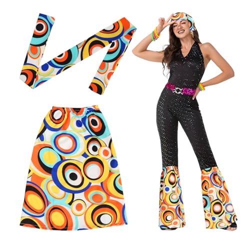 70er Jahre Hippie Kostüm Damen Set, Hippie Stirnband und Hippie Stulpen, Hippie Hose Accessoires, 60er/70er Jahre Outfit Damen für Karneval Kostüm Hippie MottoParty Musikfestivals Bälle (Gelber Kreis) von Epokus