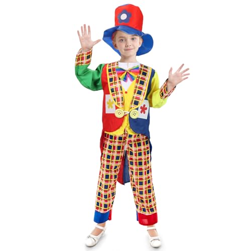 Epokus Carnival Clown Kostüm Kinder,Karneval Kostüm Teenkostüm,Lustiges Clown Outfit mit Schlapphut,Zirkus Kostümzubehör Requisiten für Karneval Halloween Cosplay Geburtstagsfeier 3-4Jahre von Epokus