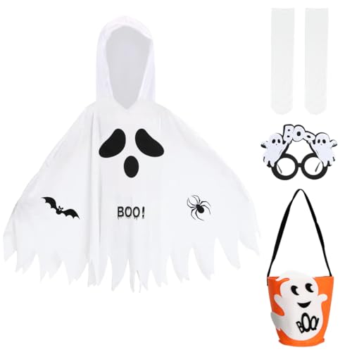 Epokus Halloween Geister Kostüm Kinder,Gespenst Kostüm,Geisterkostüm,Faschingskostüme, Gespenster Kostüm für Jungen Mädchen Cosplay Mottoparty von Epokus