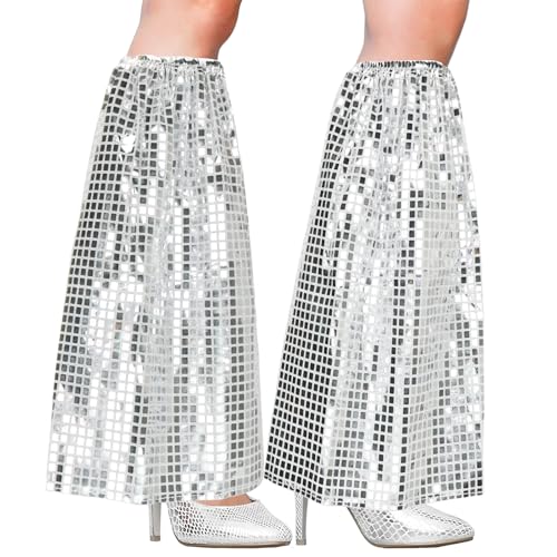 Epokus Pailletten Stulpen Silber Damen, 70er 80er Disco Stulpen Glitzer, Silber Discokugel Glitzer Kostüm, 1 Paar Retro Disco Accessoires für Damen Fasching Karneval Abba Kostüm Mottoparty von Epokus