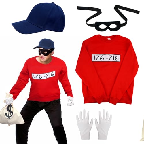 Epokus Panzerknacke Kostüm, Räuber Dieb Kostüm, Größe 3XL Banditen Langarm Shirt mit Maske Handschuhe Geldbeutel MÜTZE, Bande Fasching Kostüme Herren Damen, Herren Kostüme Outfits Halloween Karneval Epokus Panzerknacke Kostüm, Räuber Dieb Kostüm, Größe 3XL Banditen Langarm Shirt mit Maske Handschuhe Geldbeutel MÜTZE, Bande Fasching Kostüme Herren Damen, Herren Kostüme Outfits Halloween Karneval von Epokus